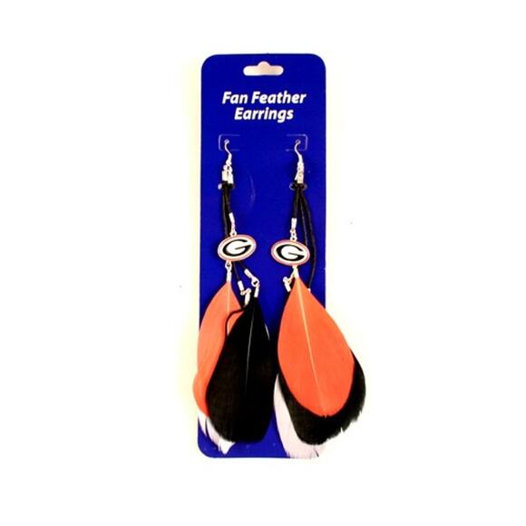 NCAA Georgia Feather Earrings Licensed Bulldogs Pair  Red UGA - Picture 3 of 3